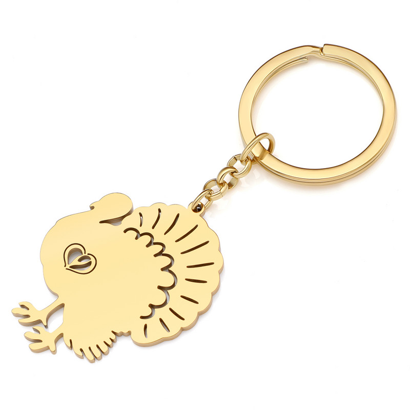 NEWEI Brelocuri de pui de curcan placate cu aur de Ziua Recunoștinței din oțel inoxidabil pandantiv Brelocuri cu lanț de metal Animale Bijuterii pentru femei