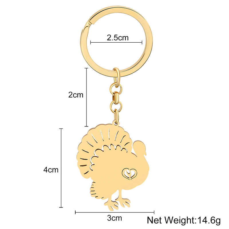 NEWEI Brelocuri de pui de curcan placate cu aur de Ziua Recunoștinței din oțel inoxidabil pandantiv Brelocuri cu lanț de metal Animale Bijuterii pentru femei