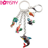 Aliaj email Bonsny Ocean Delfin Crab Caluți de mare Brelocuri Brelocuri Inele Bijuterii cu animale pentru femei Fete Geantă pandantiv mașină Brelocuri