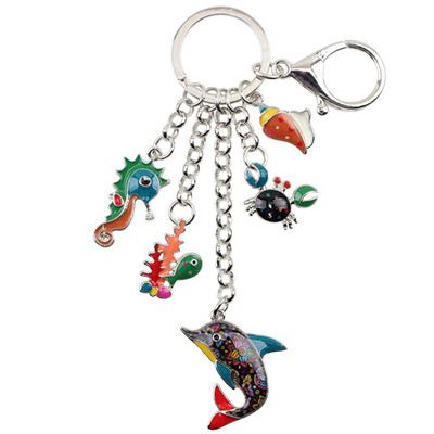 Aliaj email Bonsny Ocean Delfin Crab Caluți de mare Brelocuri Brelocuri Inele Bijuterii cu animale pentru femei Fete Geantă pandantiv mașină Brelocuri