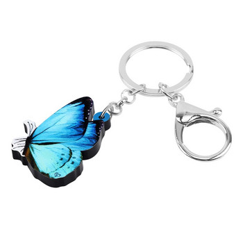 Newei Acrylic Blue Morpho Butterfly Keychains Print Insect Animal Keyring Κοσμήματα Γυναικεία κορίτσια Νεωτερική καλοκαιρινή τσάντα Αξεσουάρ αυτοκινήτου