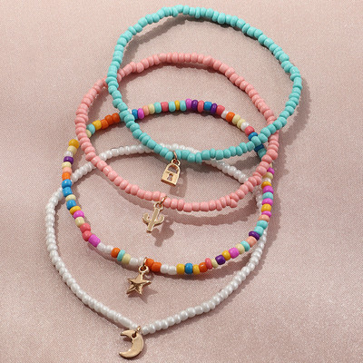 Divat Gyöngyök Choker bokaláncok Női Bohém Csillagok Hold Lock Színe Kanyaró Medál Bokaláncok Láncok Ékszerek Lányoknak Nyár