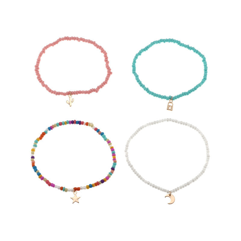 Divat Gyöngyök Choker bokaláncok Női Bohém Csillagok Hold Lock Színe Kanyaró Medál Bokaláncok Láncok Ékszerek Lányoknak Nyár