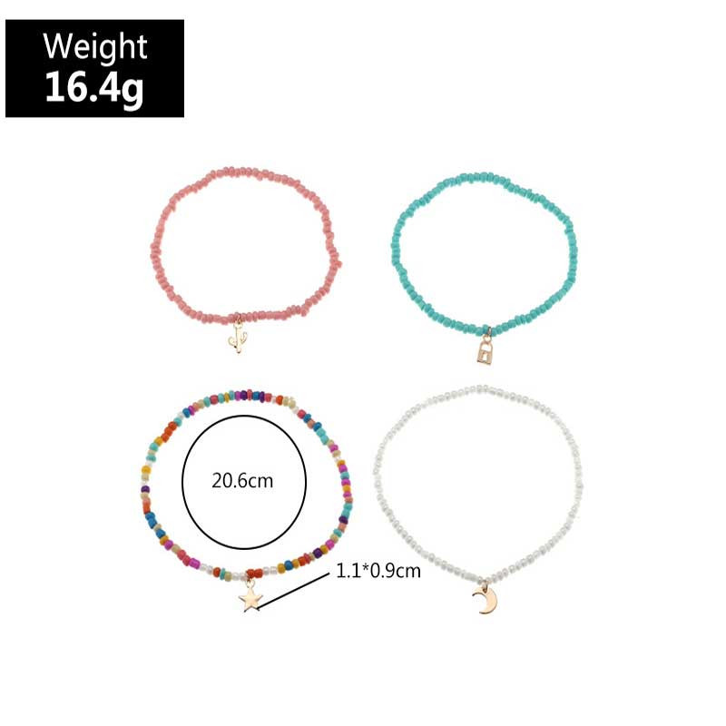 Divat Gyöngyök Choker bokaláncok Női Bohém Csillagok Hold Lock Színe Kanyaró Medál Bokaláncok Láncok Ékszerek Lányoknak Nyár