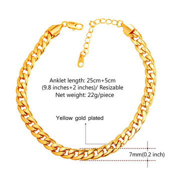 Жени от неръждаема стомана, позлатени плажни глезени, бижута за крака, 7 мм широка гривна за крака, кубинска връзка, боси, безплатна доставка на едро