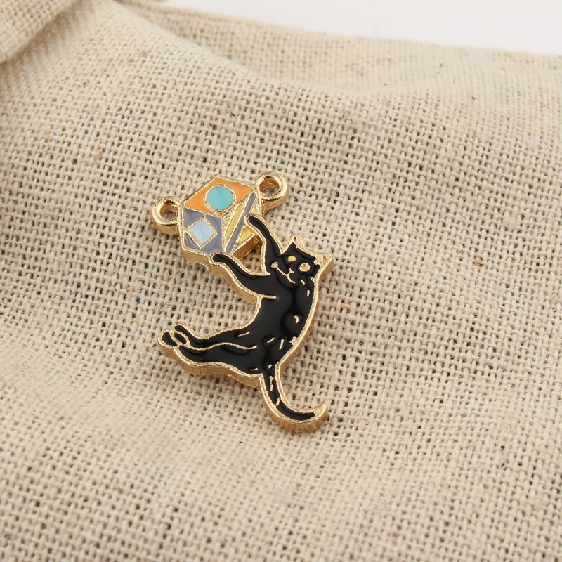 20 de bucăți noi pisici negre smălțuite din aliaj, potrivite pentru cercei, colier, brățară, breloc, pandantiv, accesorii lucrate manual, bijuterii.