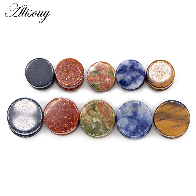 Alisouy 2 buc. Femei Bărbați tuneluri din piatră naturală Cercei Barbell Tragus Cartilage dopuri de urechi piercing bijuterii pentru corp cercei