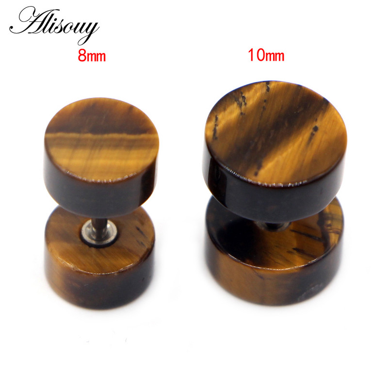 Alisouy 2 buc. Femei Bărbați tuneluri din piatră naturală Cercei Barbell Tragus Cartilage dopuri de urechi piercing bijuterii pentru corp cercei