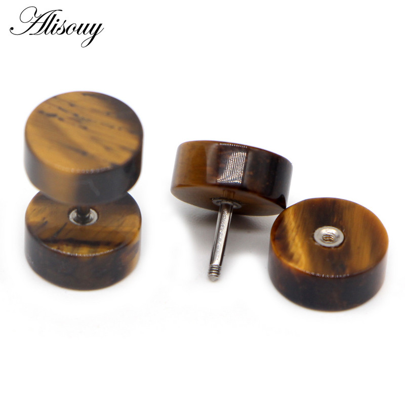 Alisouy 2 buc. Femei Bărbați tuneluri din piatră naturală Cercei Barbell Tragus Cartilage dopuri de urechi piercing bijuterii pentru corp cercei