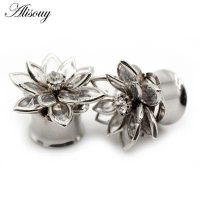 Alisouy 2 buc Cristal cu flori de perle din oțel inoxidabil pentru urechi, dopuri de expansiune pentru tunel, targă pentru cercei, piercing, bijuterii pentru corp