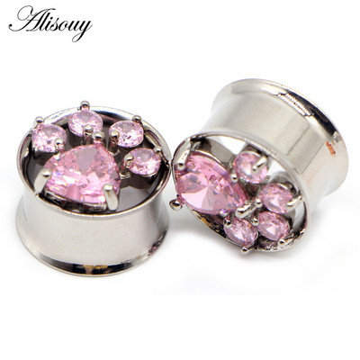 Alisouy 2 buc Cristal cu flori de perle din oțel inoxidabil pentru urechi, dopuri de expansiune pentru tunel, targă pentru cercei, piercing, bijuterii pentru corp