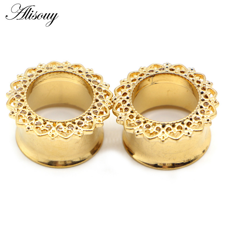 Alisouy 2 buc Cristal cu flori de perle din oțel inoxidabil pentru urechi, dopuri de expansiune pentru tunel, targă pentru cercei, piercing, bijuterii pentru corp