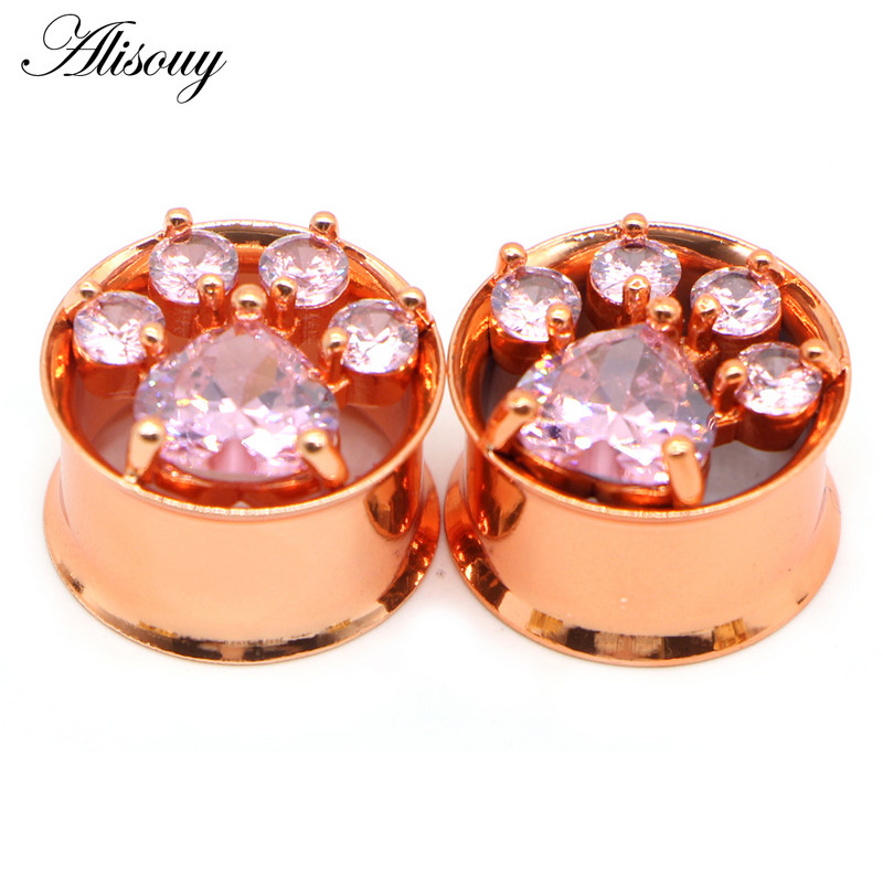 Alisouy 2 buc Cristal cu flori de perle din oțel inoxidabil pentru urechi, dopuri de expansiune pentru tunel, targă pentru cercei, piercing, bijuterii pentru corp