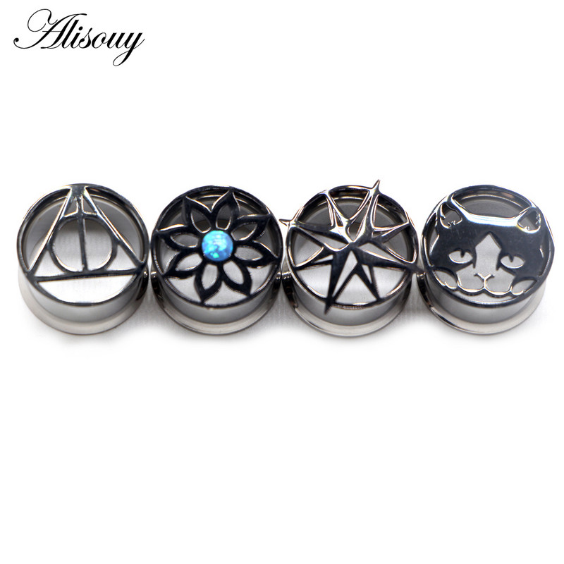 Alisouy 2 buc Cristal cu flori de perle din oțel inoxidabil pentru urechi, dopuri de expansiune pentru tunel, targă pentru cercei, piercing, bijuterii pentru corp