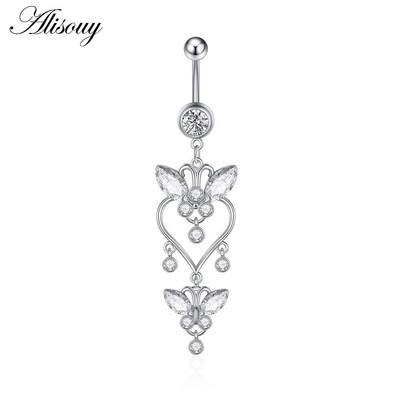 Alisouy 1 bucată din oțel inoxidabil fluture luna inimă aripă picătură de apă zircon sexy inel buric piercing femeie buton inel bijuterii