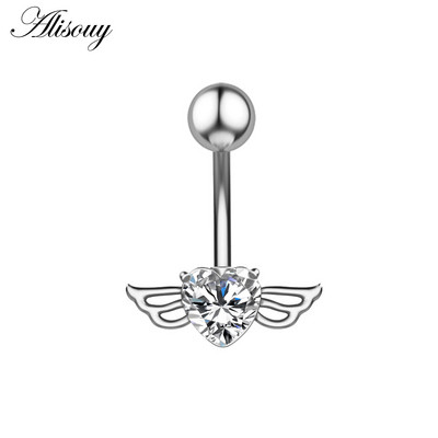Alisouy 1 bucată din oțel inoxidabil fluture luna inimă aripă picătură de apă zircon sexy inel buric piercing femeie buton inel bijuterii
