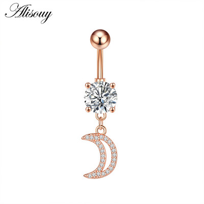 Alisouy 1 bucată din oțel inoxidabil fluture luna inimă aripă picătură de apă zircon sexy inel buric piercing femeie buton inel bijuterii