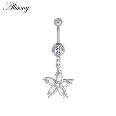 Alisouy 1 bucată din oțel inoxidabil fluture luna inimă aripă picătură de apă zircon sexy inel buric piercing femeie buton inel bijuterii