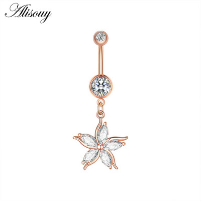 Alisouy 1 bucată din oțel inoxidabil fluture luna inimă aripă picătură de apă zircon sexy inel buric piercing femeie buton inel bijuterii