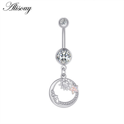 Alisouy 1 bucată din oțel inoxidabil fluture luna inimă aripă picătură de apă zircon sexy inel buric piercing femeie buton inel bijuterii