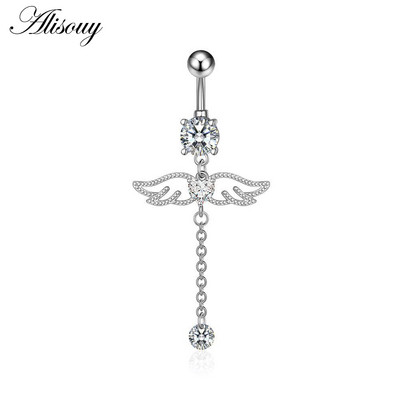 Alisouy 1 bucată din oțel inoxidabil fluture luna inimă aripă picătură de apă zircon sexy inel buric piercing femeie buton inel bijuterii