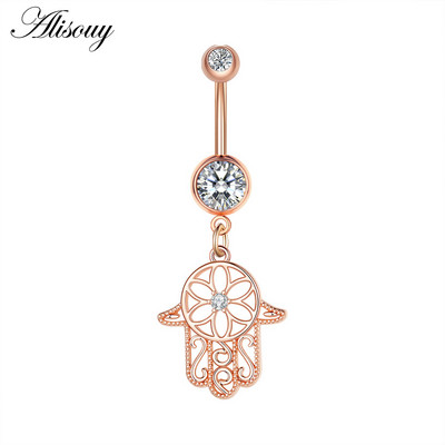 Alisouy 1 bucată din oțel inoxidabil fluture luna inimă aripă picătură de apă zircon sexy inel buric piercing femeie buton inel bijuterii