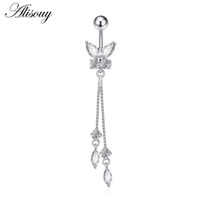 Alisouy 1 bucată din oțel inoxidabil fluture luna inimă aripă picătură de apă zircon sexy inel buric piercing femeie buton inel bijuterii