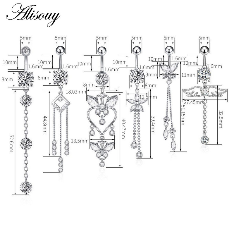 Alisouy 1 bucată din oțel inoxidabil fluture luna inimă aripă picătură de apă zircon sexy inel buric piercing femeie buton inel bijuterii