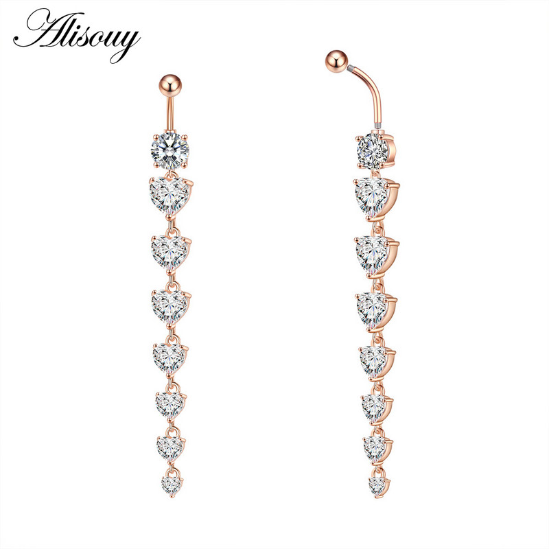 Alisouy 1 bucată din oțel inoxidabil fluture luna inimă aripă picătură de apă zircon sexy inel buric piercing femeie buton inel bijuterii