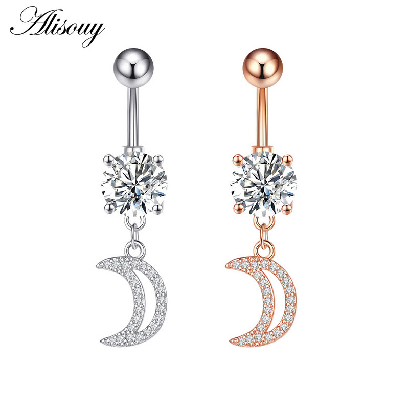Alisouy 1 bucată din oțel inoxidabil fluture luna inimă aripă picătură de apă zircon sexy inel buric piercing femeie buton inel bijuterii