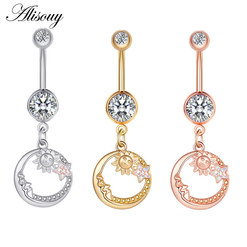 Alisouy 1 bucată din oțel inoxidabil fluture luna inimă aripă picătură de apă zircon sexy inel buric piercing femeie buton inel bijuterii