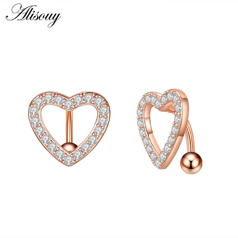 Alisouy 1 bucată din oțel inoxidabil fluture luna inimă aripă picătură de apă zircon sexy inel buric piercing femeie buton inel bijuterii