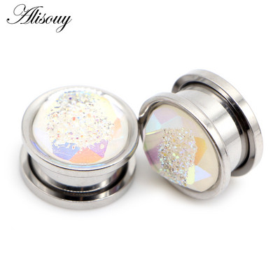 Alisouy 2 buc incrustații din oțel inoxidabil, tuneluri pentru urechi, dopuri, șuruburi de carne, cercei întinși, bijuterii pentru piercing pentru corp