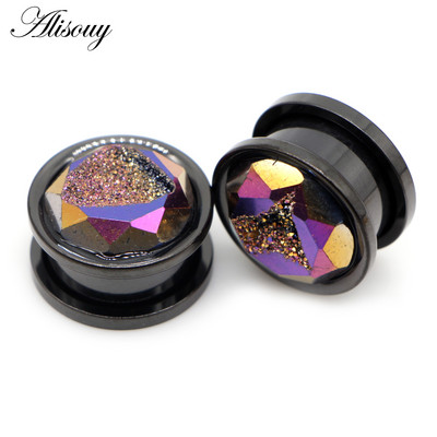 Alisouy 2 buc incrustații din oțel inoxidabil, tuneluri pentru urechi, dopuri, șuruburi de carne, cercei întinși, bijuterii pentru piercing pentru corp