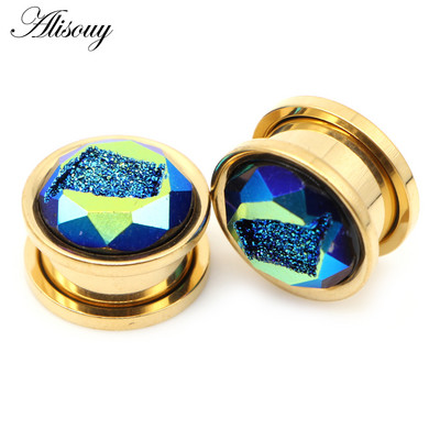 Alisouy 2 buc incrustații din oțel inoxidabil, tuneluri pentru urechi, dopuri, șuruburi de carne, cercei întinși, bijuterii pentru piercing pentru corp
