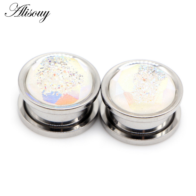 Alisouy 2 buc incrustații din oțel inoxidabil, tuneluri pentru urechi, dopuri, șuruburi de carne, cercei întinși, bijuterii pentru piercing pentru corp