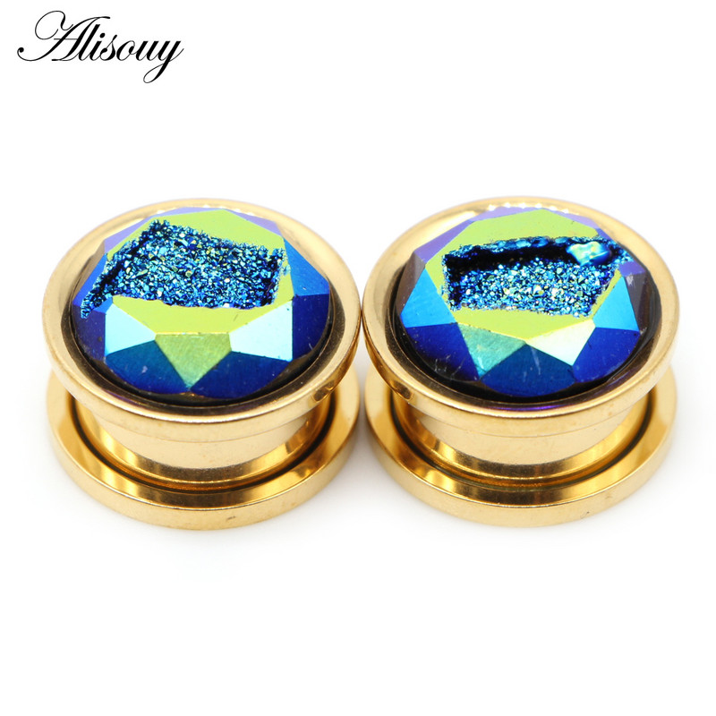 Alisouy 2 buc incrustații din oțel inoxidabil, tuneluri pentru urechi, dopuri, șuruburi de carne, cercei întinși, bijuterii pentru piercing pentru corp