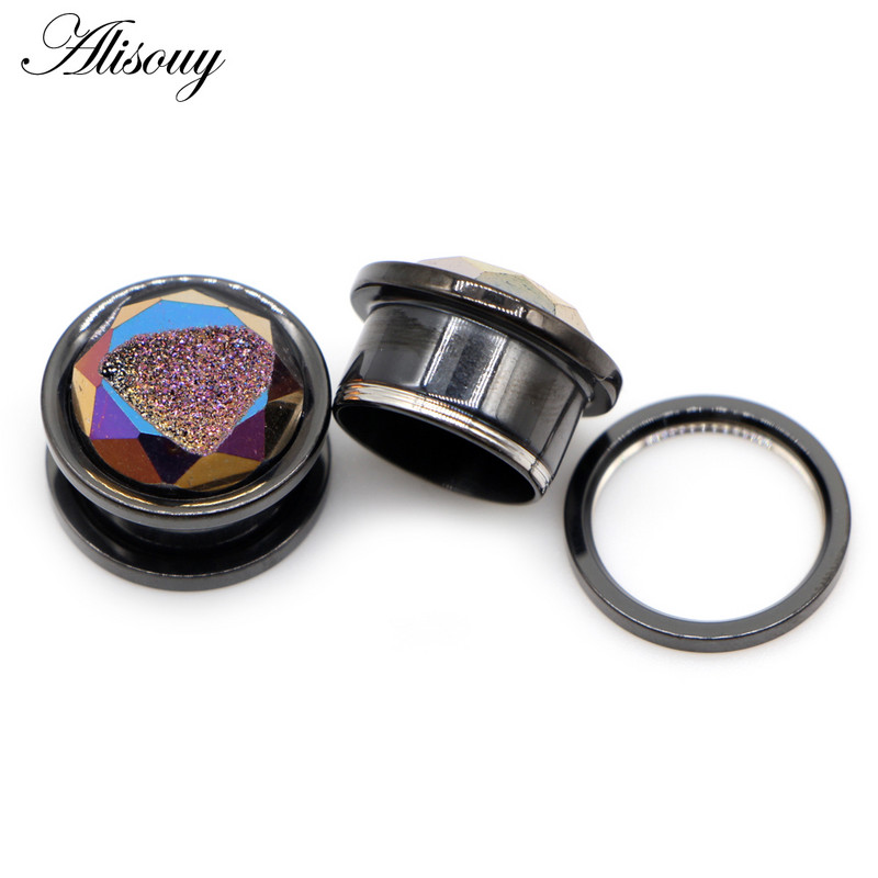 Alisouy 2 buc incrustații din oțel inoxidabil, tuneluri pentru urechi, dopuri, șuruburi de carne, cercei întinși, bijuterii pentru piercing pentru corp