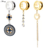 Alisouy 2 bucăți din oțel inoxidabil flori perle lanț inimă zirconiu dopuri pentru urechi tuneluri extensie targă calibre piercing bijuterii pentru corp