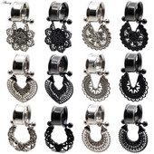 Alisouy 2 buc din oțel inoxidabil inimă floare dangle dublu flare carne ureche gauge plug tunel expander targă piercing bijuterii