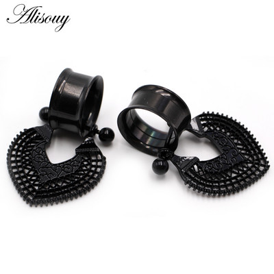 Alisouy 2 buc din oțel inoxidabil inimă floare dangle dublu flare carne ureche gauge plug tunel expander targă piercing bijuterii