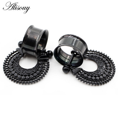 Alisouy 2 buc din oțel inoxidabil inimă floare dangle dublu flare carne ureche gauge plug tunel expander targă piercing bijuterii