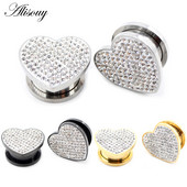 Alisouy 2 bucăți 8-16 mm din oțel inoxidabil Love Heart Zircon Cristal dopuri pentru tunelul urechii Expanders Stretchers Manometre Piercing Bijuterii pentru corp