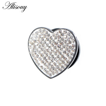 Alisouy 2 бр. 8-16 мм любовно сърце от неръждаема стомана Циркон Кристални ушни тунелни тапи Разширители Носилки Мерни прибори Пиърсинг Бижута за тяло