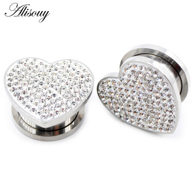 Alisouy 2 bucăți 8-16 mm din oțel inoxidabil Love Heart Zircon Cristal dopuri pentru tunelul urechii Expanders Stretchers Manometre Piercing Bijuterii pentru corp