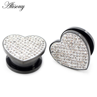 Alisouy 2 bucăți 8-16 mm din oțel inoxidabil Love Heart Zircon Cristal dopuri pentru tunelul urechii Expanders Stretchers Manometre Piercing Bijuterii pentru corp