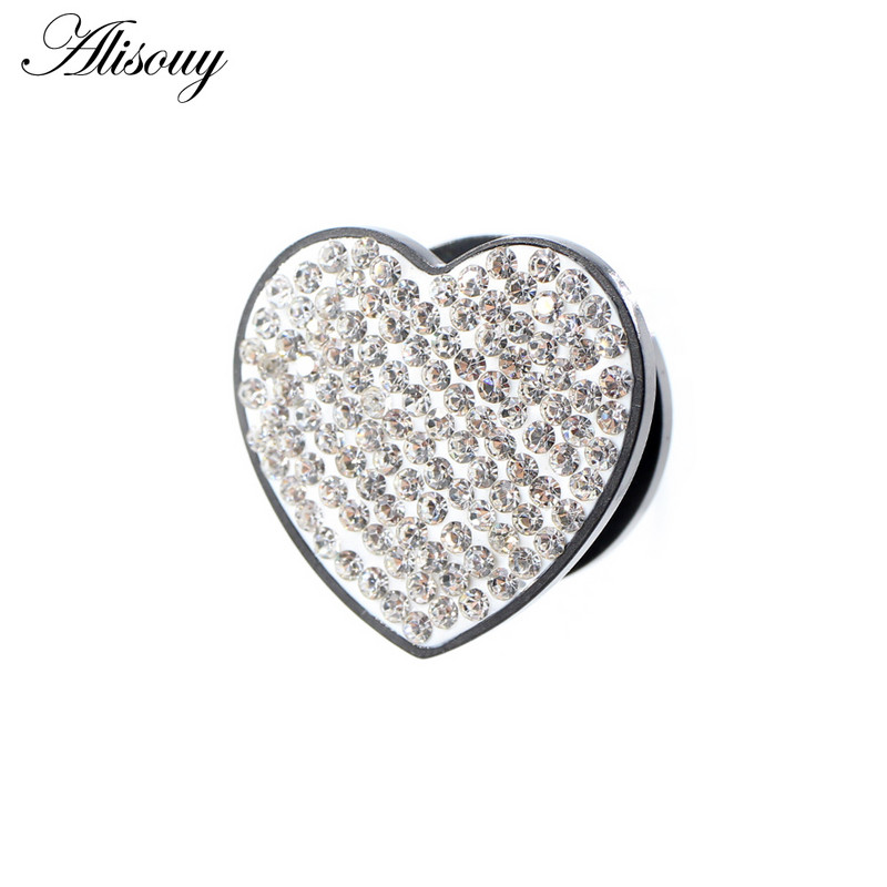 Alisouy 2 bucăți 8-16 mm din oțel inoxidabil Love Heart Zircon Cristal dopuri pentru tunelul urechii Expanders Stretchers Manometre Piercing Bijuterii pentru corp