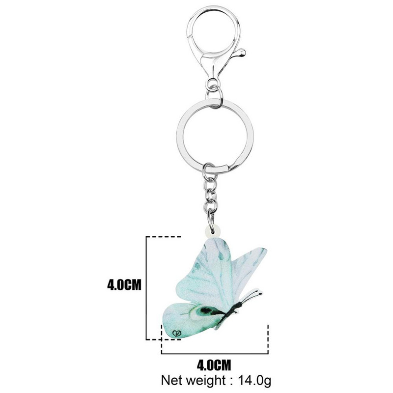 Bonsny acrilic drăguț fluture albastru brelocuri imprimare animale breloc bijuterii cadou pentru femei copii bărbați portofel ornamente farmece