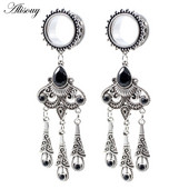 Alisouy 2 bucăți retro din oțel inoxidabil picătură de apă cristal pandantiv dopuri pentru urechi tuneluri expansoare targi calibre Piercing bijuterii pentru corp