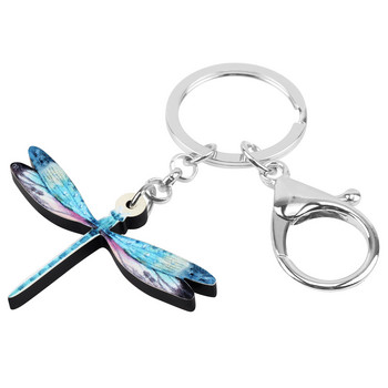 Newei Acrylic Blue Dragonfly Keychains Print Lovely Insect Animal Keyring Jewelry for Women Kids Lover Gift Handbag Accessories